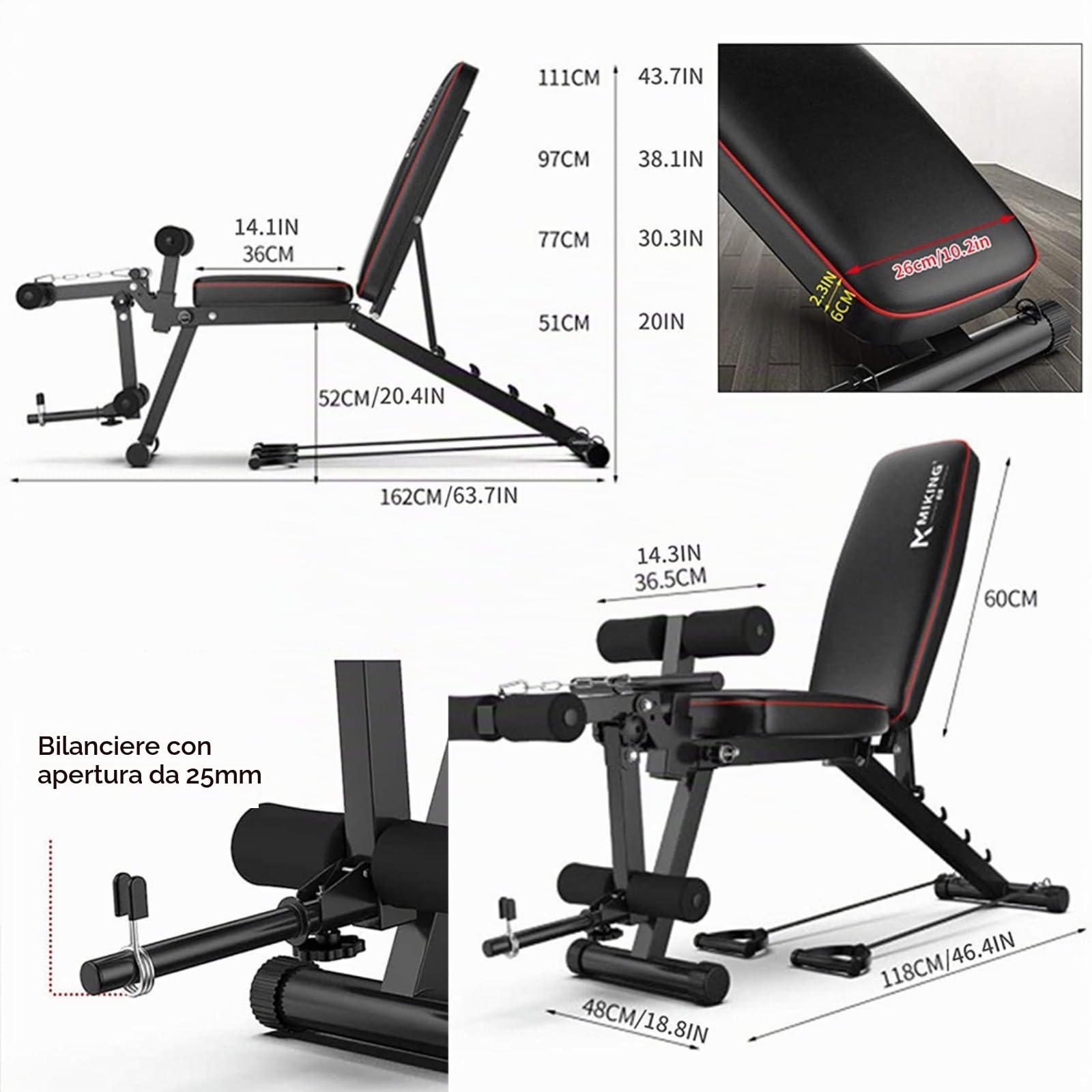 Panca per Sollevamento Pesi banco manubri palestra multifunzione regolabile pieghevole panca per esercizi Panca Inclinazione Declinazione Panca da Allenamento con Leg Extension e Leg Curl