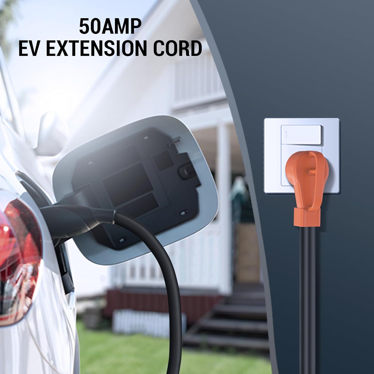 Tera Electric Vehicle Extension Cord 50A 3FT: for All EVs RVs UL Certified Heavy Duty NEMA 14-50P to 14-50R 4 Prong 6/3 + 8/1 Gauge STW RV Power Cord with Extra Cable Organizer Grip Handle