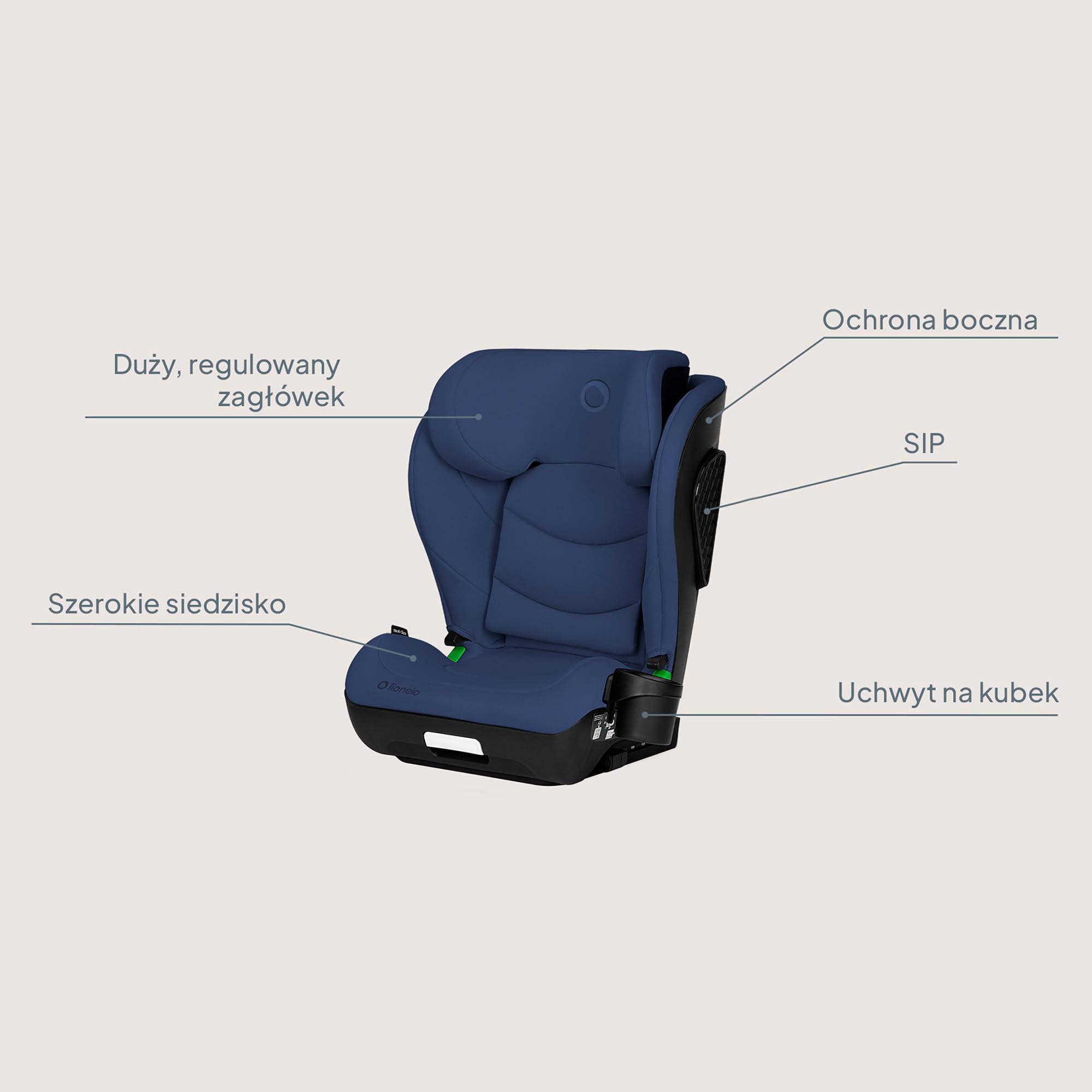 LIONELO NEAL I-SIZE Fotelik samochodowy dla dzieci, grupa 2 3, od 100 do 150 cm, ok. 3-12 lat, mocowanie ISOFIX lub bez uprzęży, regulowany zagłówek, ochraniacz boczny, podłokietnik, standardowy R129