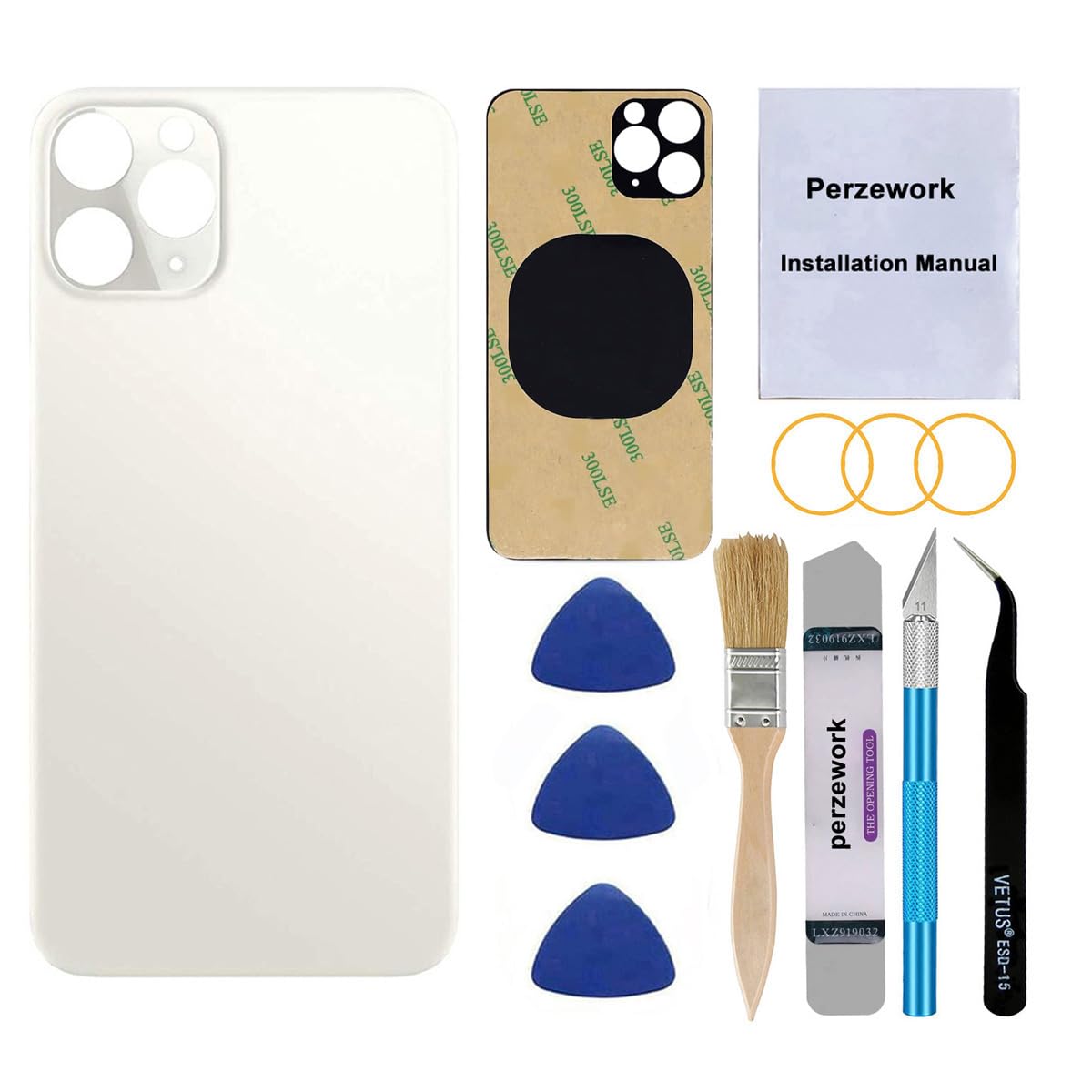 Perzework OEM Rear Back Glass Replacement for iPhone 11 Pro 5.8 inches with Reparing Toolkit and Pre-Installed Adhesive (Silver)