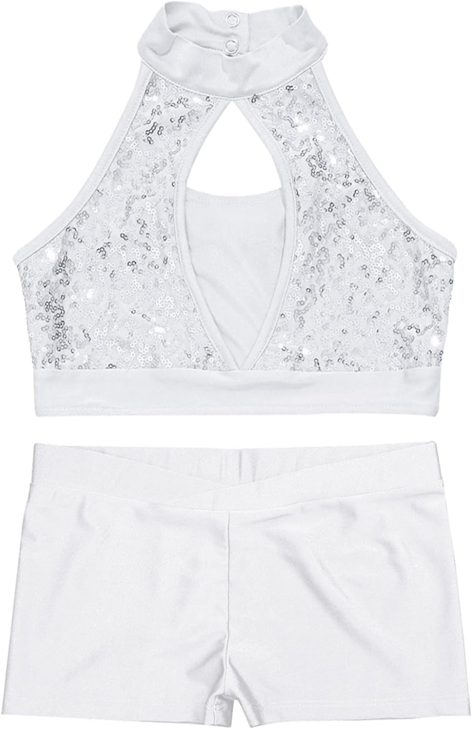 JanJean Kids Girls 2 Piece Ballet Dance Outfits Shiny Top with Booty Shorts Gymnastics Leotard Dance Tracksuit
