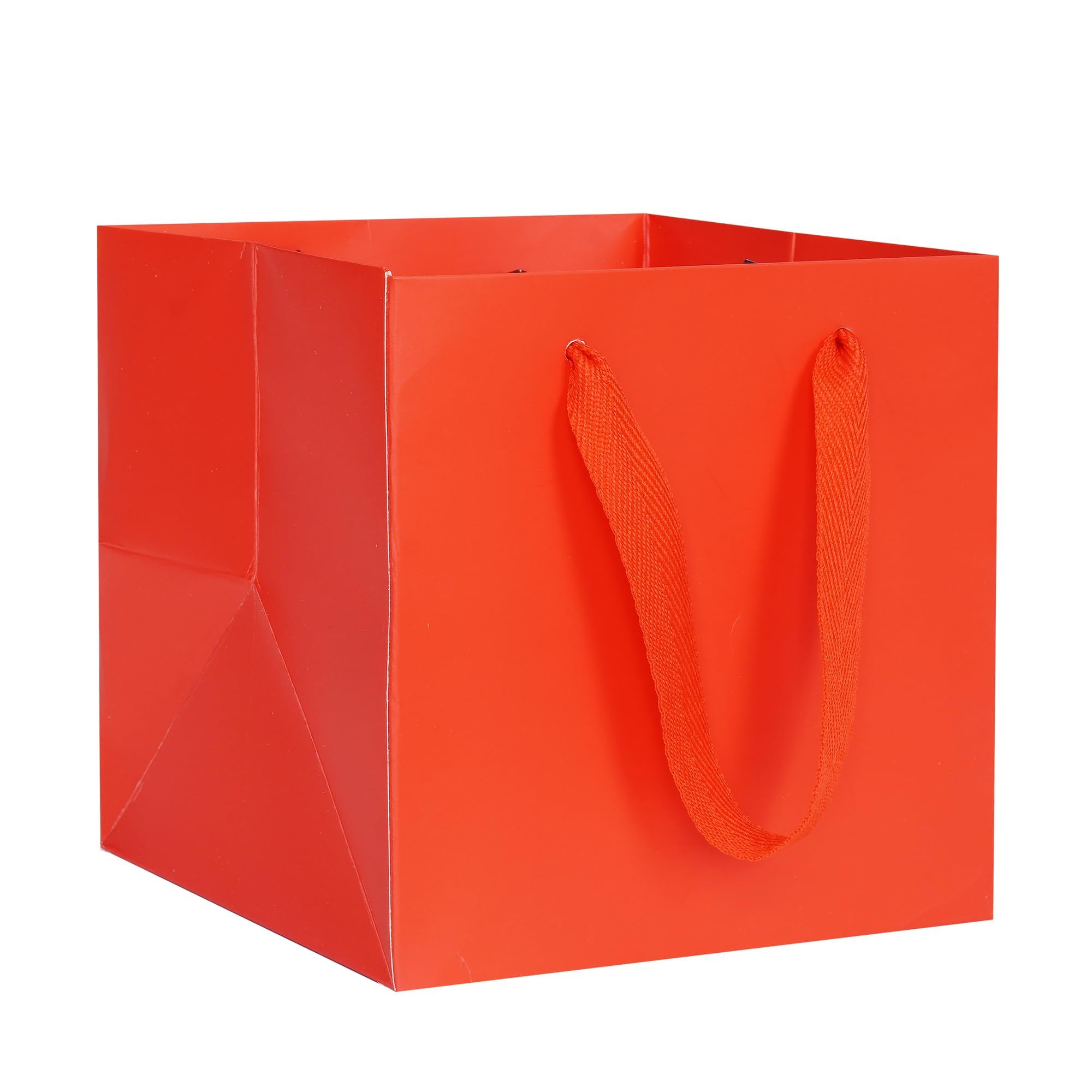 AZOWA Red Paper Gift Bag Red Square Gift Bags with Handle Party Gift Paper Bags (15 x 15 x 15 cm, 10 Pieces)