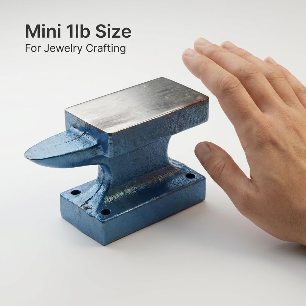 QWORK Mini Cast Iron Horn Anvil 1lb Bench Block – Compact Tool for Jewelry, Metal Craft & Model Work