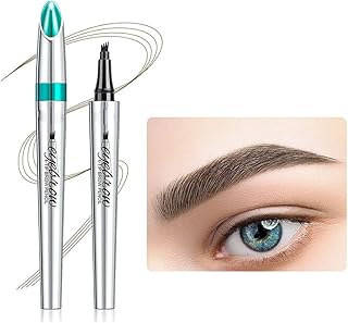 3D Microblading 4-tip Eyebrow Pencil,Makeup Applicator Tattoo Smudge Proof Microblade Brow Marker for Daily Natural Look,Lasting Waterproof Natural Eyebrow Hair. (Dark Brown)