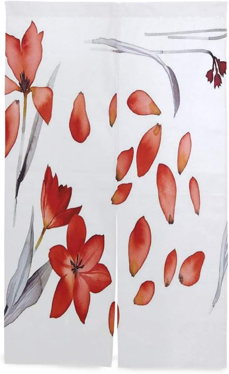 Amazon Eilanna 間仕切りカーテン 水彩画のアートワークスタイルで秋の花と葉の花びらのテーマイラスト おしゃれ 間仕切り遮光 飾り付け 装飾 玄関 キッチン リビング 店 出入り口 突っ張り棒付き 86 143cm のれん オンライン通販