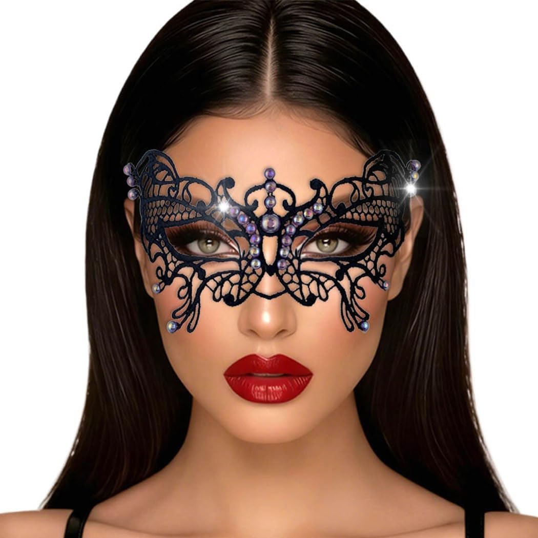 Pearl Masquerade Mask for Women Black Lace Masks Prom Costume Party Eye Mask Luxury Venetian Ball Mask