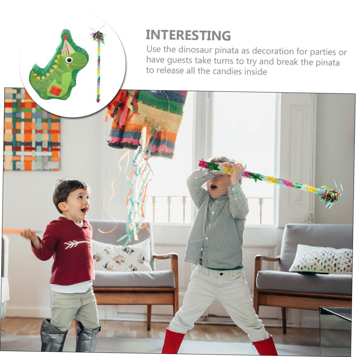 Pinata Dinosauro Festiva Bastone per Compleanni e Feste Carta Riciclabile
