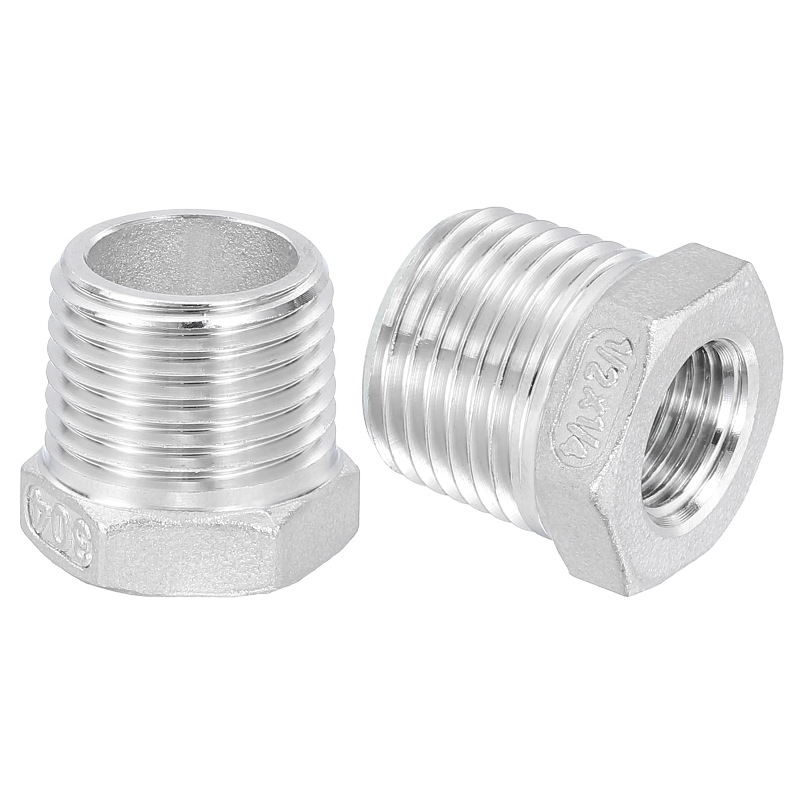 uxcell 5Pcs 1/2" Male to 1/4" Female NPT 304 Stainless Steel Reducer Hex Bushing, Reducing Cast Pipe Adapter Fitting for industrial, oil/gas, water, HVAC, and plumbing systems