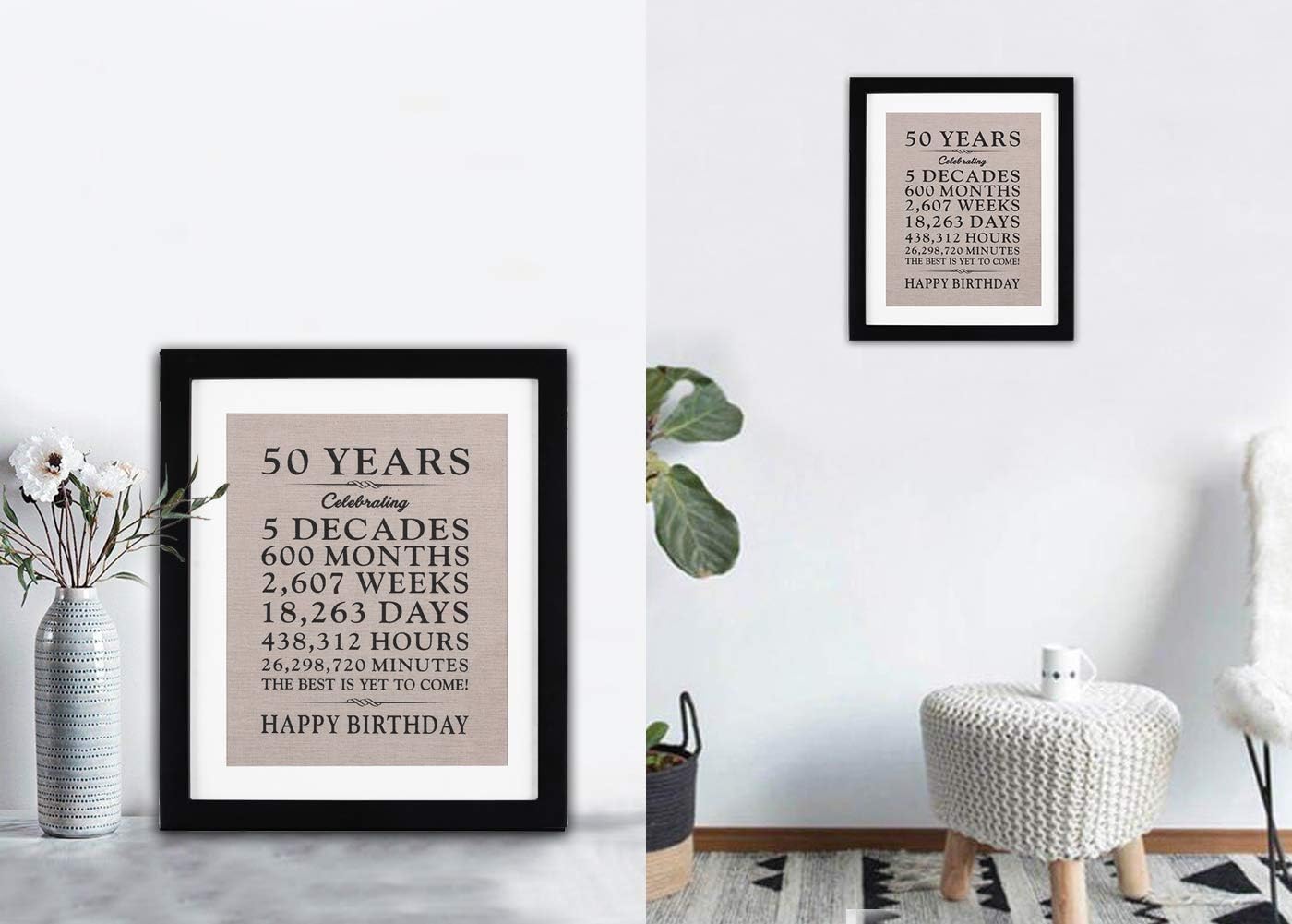 50th Burlap Print with Frames 11" W X 13" H, 50th birthday gifts for women, Best 50 year old birthday gifts for men, Perfect 50th Birthday Gift Ideas