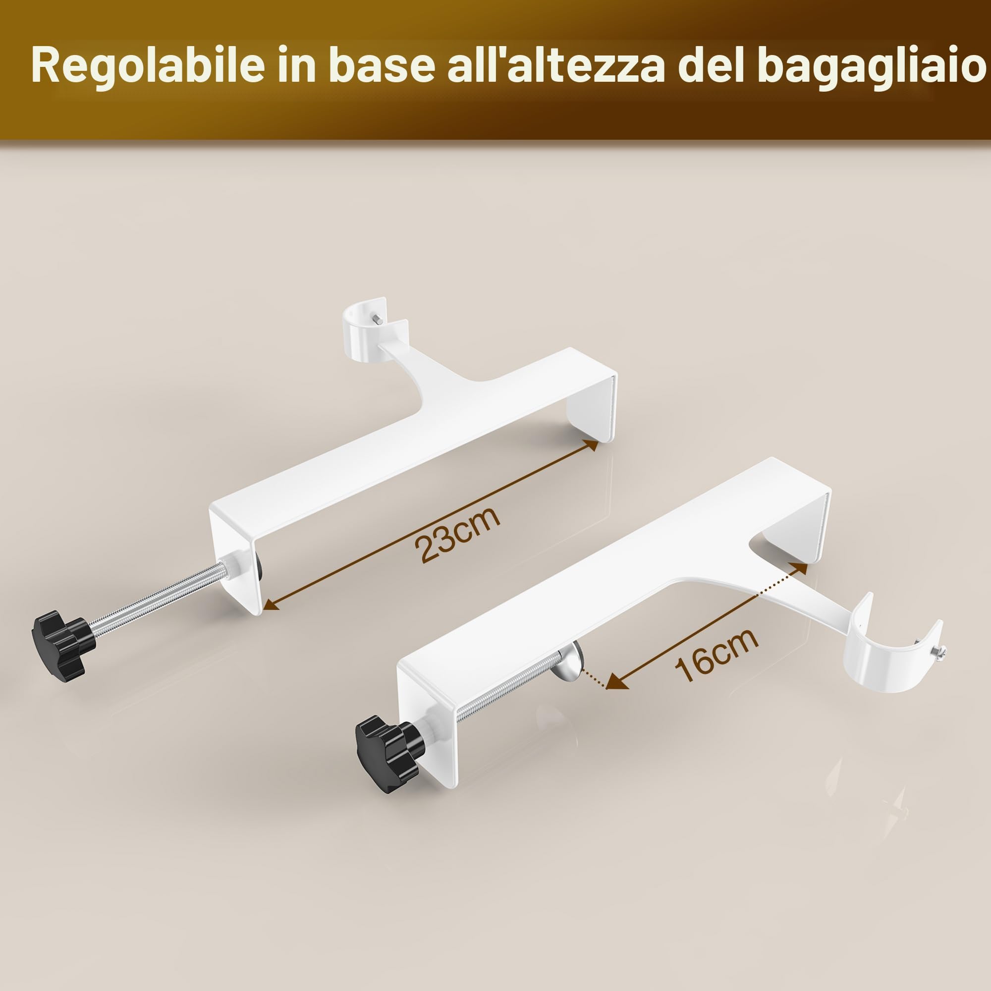 2 Supporti per Bastone Tenda senza Forare – Bianchi, Universali, per Cassonetto Tapparella, in Metallo, Installazione Senza Attrezzi