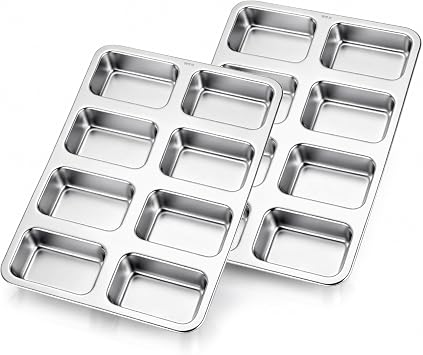 LIANYU Mini Loaf Pans 8-Cavity, Stainless Steel Bread Pans for Baking, 2PCS