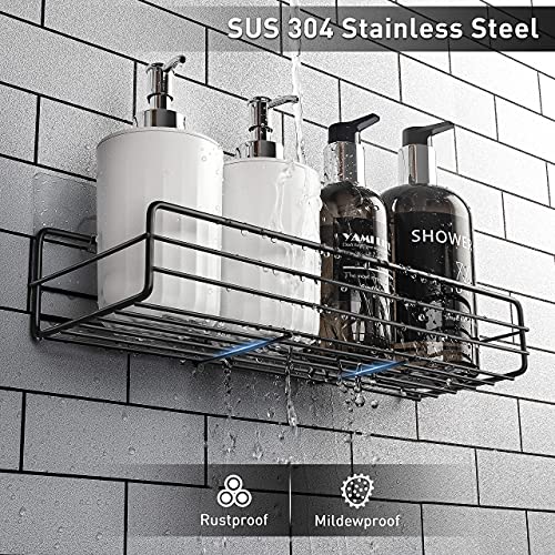 Moforoco 3-Pack Shower Caddy Basket Shelf With Soap Holder, No Drilling Traceless Adhesive Shower Wall Shelves, Rustproof Black Bathroom Shower Storage Organizer #TOP2