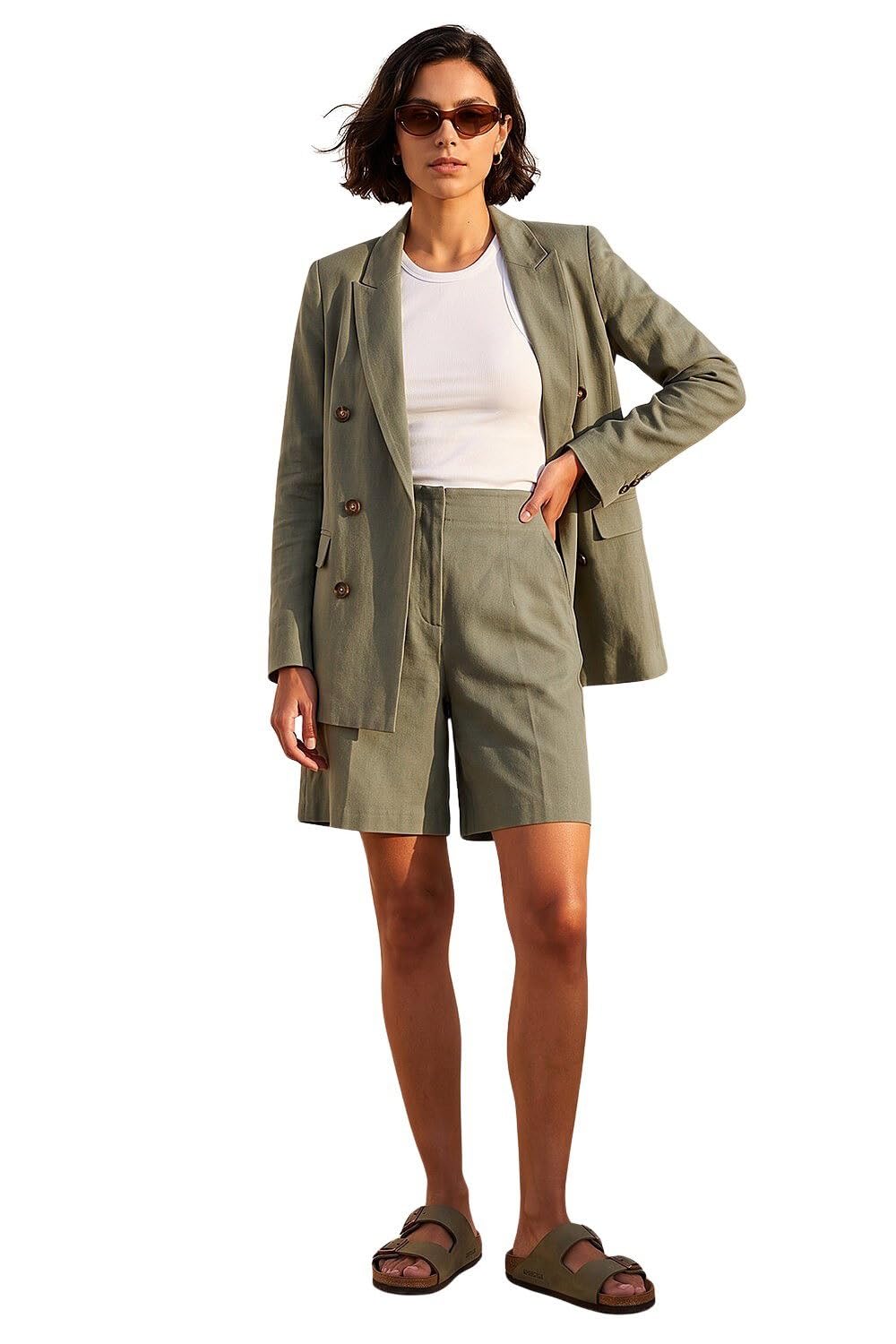 Roman Women's Khaki Double Breasted Collar & Revere Jacket In | : Size 18