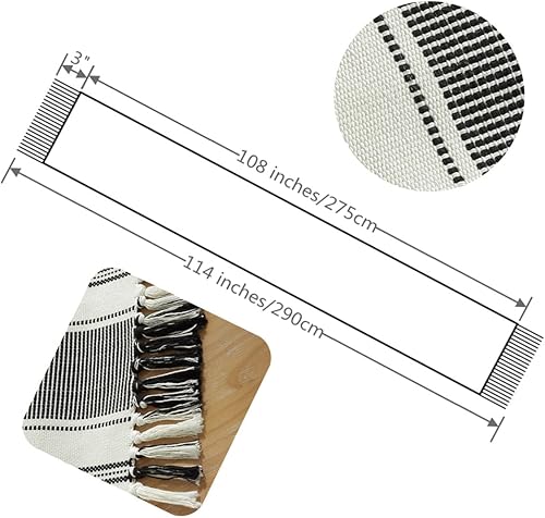 Miniatura 4 de Caflife Camino de mesa bohemio blanco y negro para decoración moderna de granja, camino tejido de algodón natural con borlas para decoración de mesa