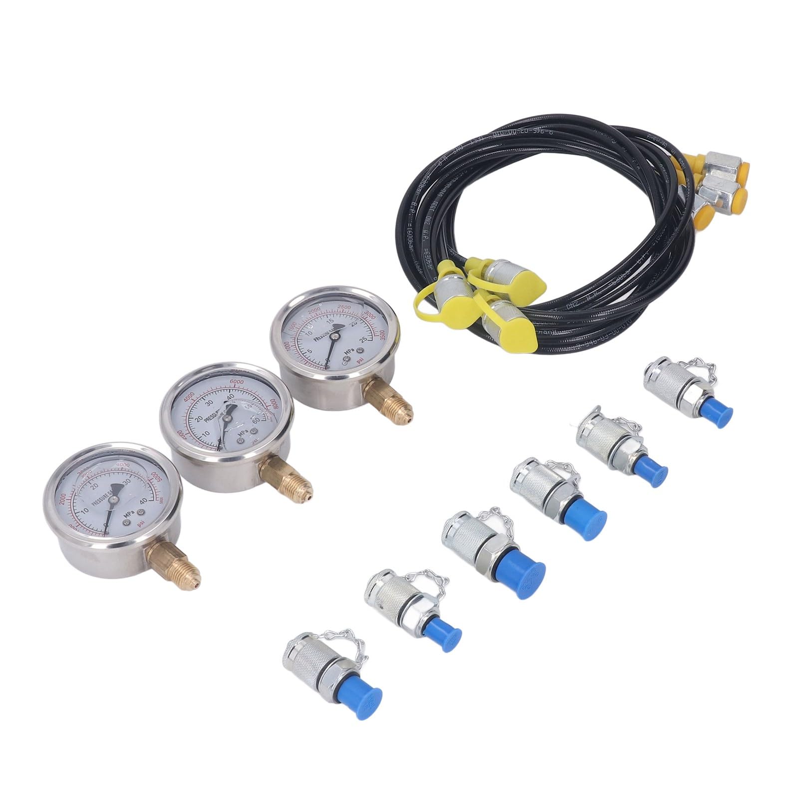 Kit di Prova della Pressione idraulica 3 manometri 6 Giunti 3 Tubi Flessibili Scatola di Prova della Pressione idraulica Portatile per Uso Industriale