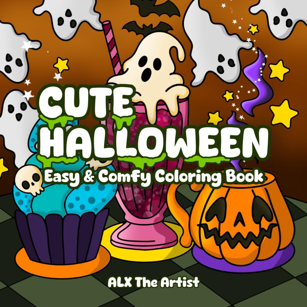 Cute Halloween: Comfy Coloring Book for Adults and Kids, Easy-to-Color Designs with Bold Cozy Illustrations and Patterns for Fun and Relaxation