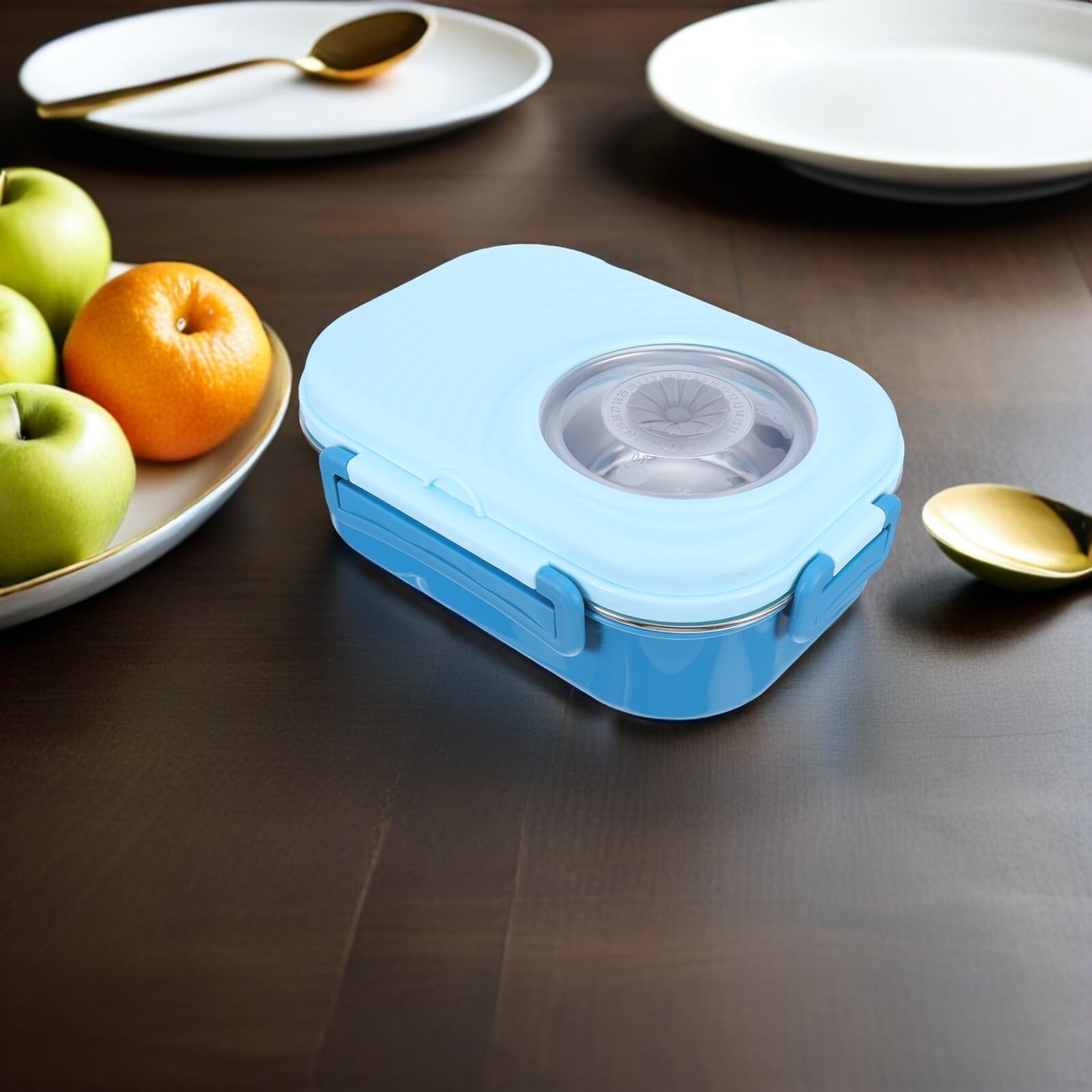LIFKOME Boîte à Lunch Compartimentée en Acier Inoxydable 3 Cases Bleue