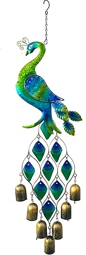 Miniatura 7 de Campanillas de aire libre regalos para mujeres, coloridas campanillas de viento de pavo real, escultura colgante de metal y vidrio, regalos de