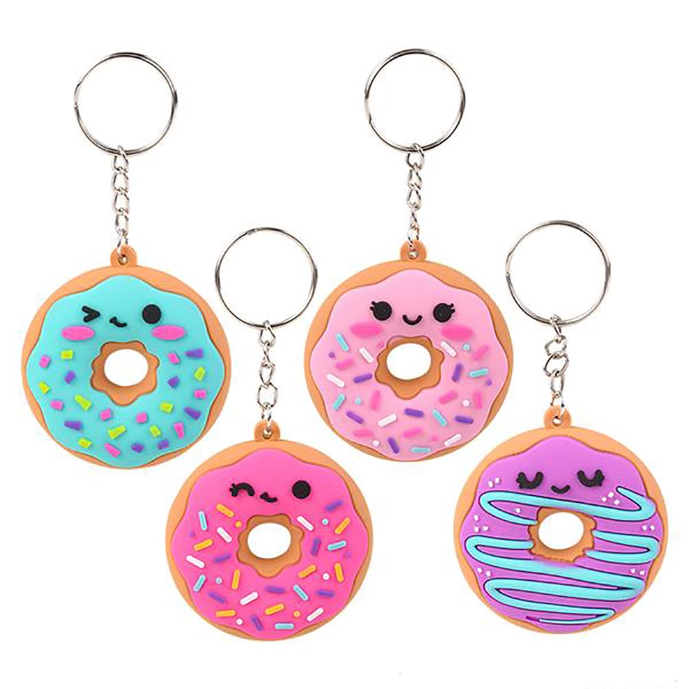 The Dreidel Company 4-Count Donut Keychains, Rubbery Texture With Key Chain Toys For Kids, Assorted Colors, 2.25" (4-Pack)