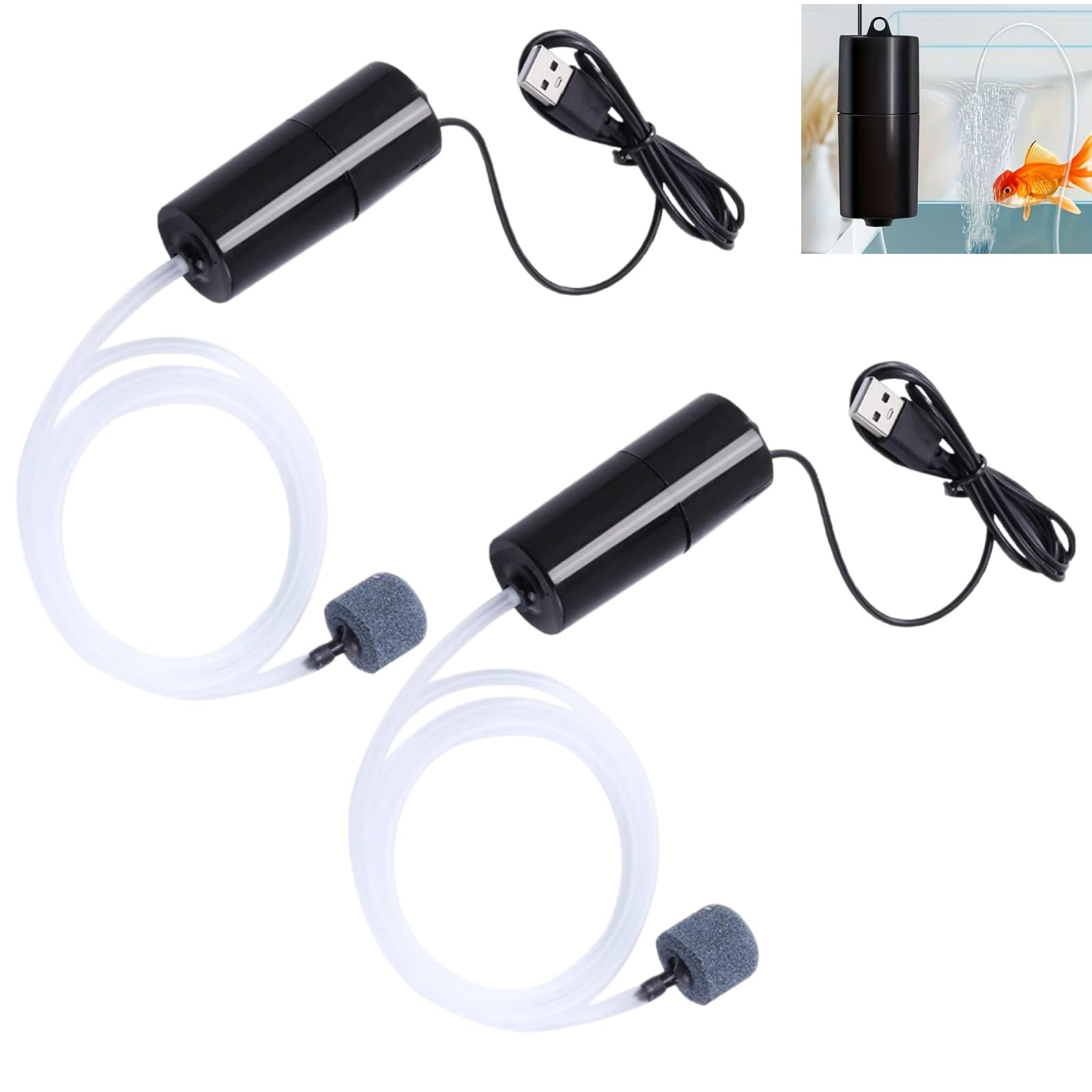 2PCS Aquarium Air Pump,Fish Tank Oxygen Pump,Mini USB Fish Tank Oxygen Air Pump Fish Tank Bu/bbler,Ultra Silent Oxygen B/ubbler with Air Stone and Outlet Silicone Tube,Portable Energy Saving