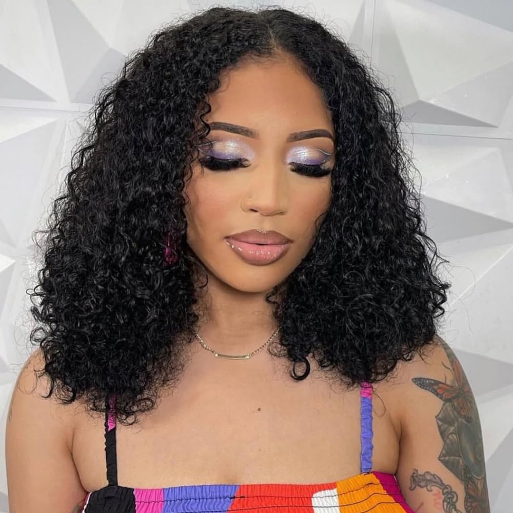 Bestdilin Kinky Curly Bob Wig 13x6 Lace Front Wigs Human Hair 14 Inch 220% Density Short Bob HD Lace Frontal Glueless Wigs Pre Plucked with Baby Hair