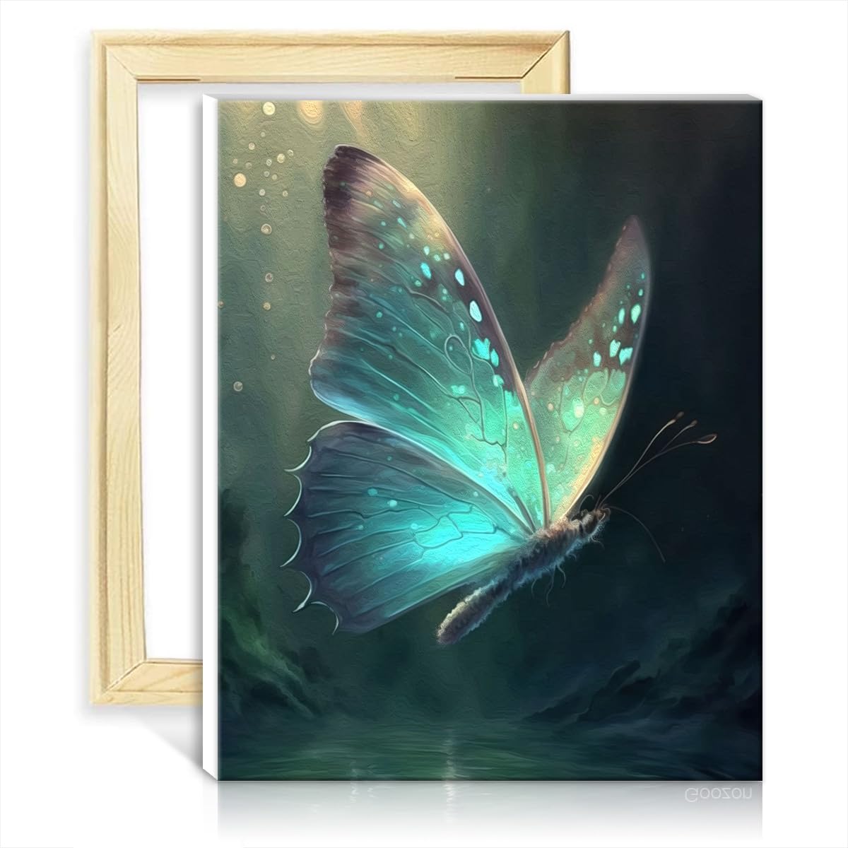 TANGFEIY Paintting Canvas Oil Painting Kit Blue Butterflies DIY Oil Painting Adult Paint by Number with Brushes and Acrylic Pigment for Wall Decor with Frame(30x40cm) — image 1