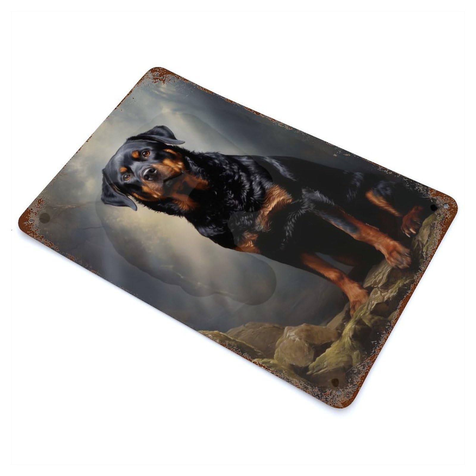 Rottweiler Portrait 11.8"x7.9" Rust Effect Tin Sign, Old School Wall Decor for Pub, Kitchen And Man Cave Decor