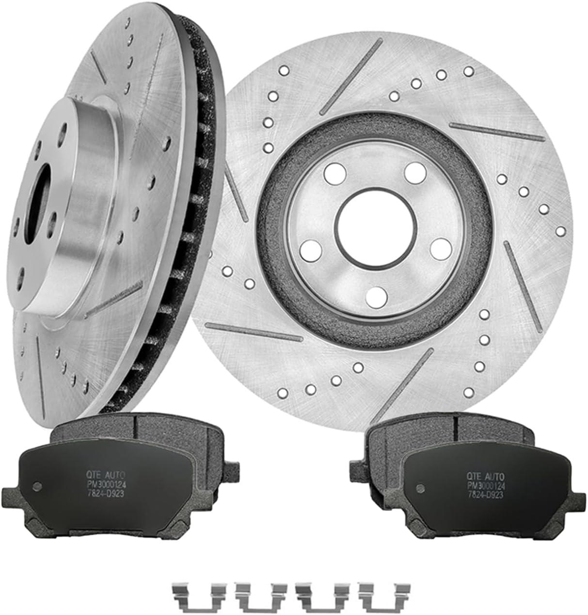 PM Auto Set of 6 Front 275mm Drilled Slotted Brake Disc Rotors-Ceramic Brake Pad Kit Replacement For 2003-2008 Toyota Corolla