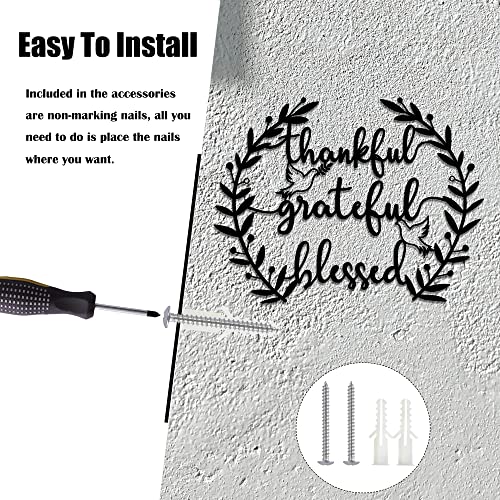 Thankful Grateful Blessed Wall Decor Black Metal Home Wall Decor Metal Blessed Sign Thankful Word Wall Art Exquisite Religious Wall Housewarming Gift For Kitchen Or Living Room(Black,14.9X11.8Inch) #TOP3