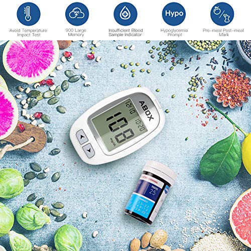 Blood Glucose Monitor, ABOX Diabetes Testing Kit Glucose Meter Kit with 25 Test Strips, 25 Lancets, Lancing Device, Control Solution and Carrying Bag for Blood Sugar Level Monitoring