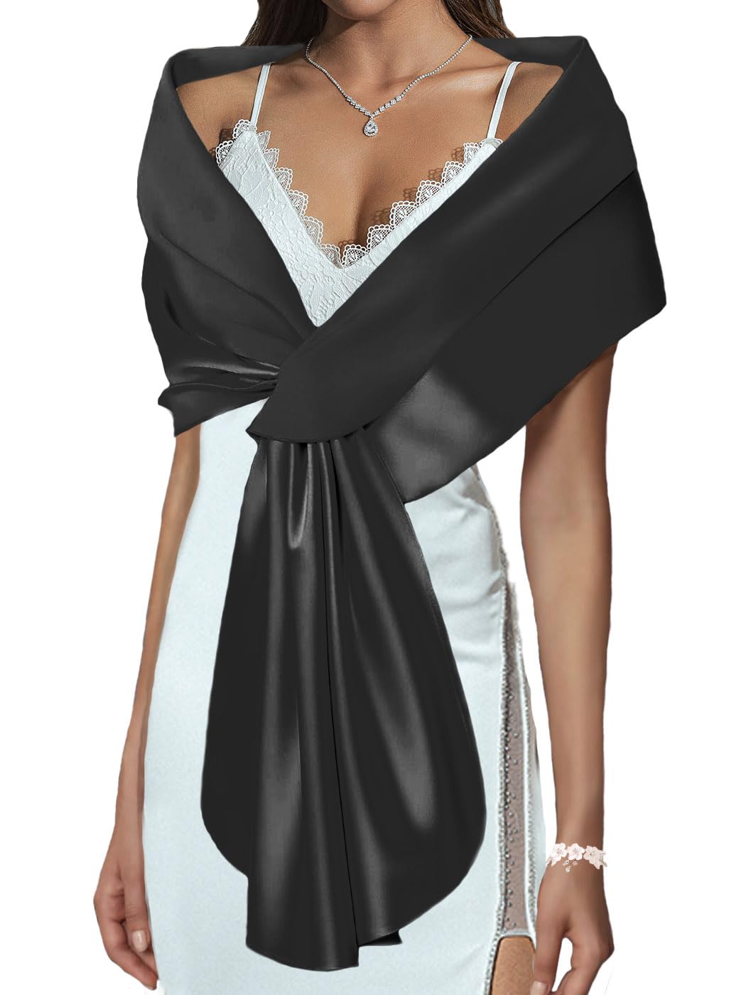 EASEDAILY Women's Shawls and Wraps for Evening Dresses Wedding Scarf Elegant Bridal Stoles Shrug for Bride and Bridesmaid, E-black, US 12-18 (M)
