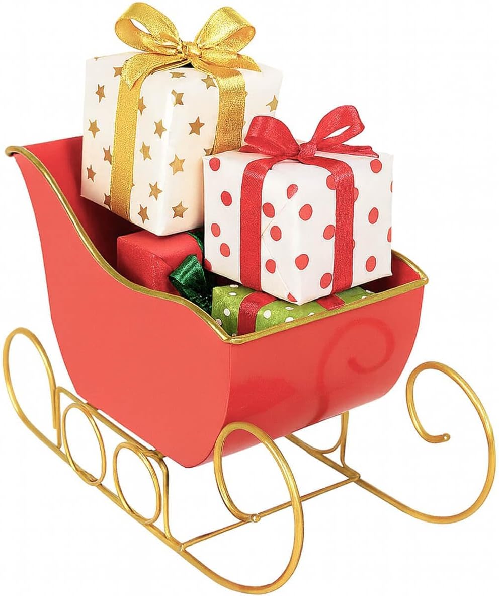 vensovo Christmas Galvanized Metal Red Sleigh Planter Decor - Rustic Farmhouse Xmas Tin Sleigh Centerpieces Ornaments for Gift Home Table Decoration