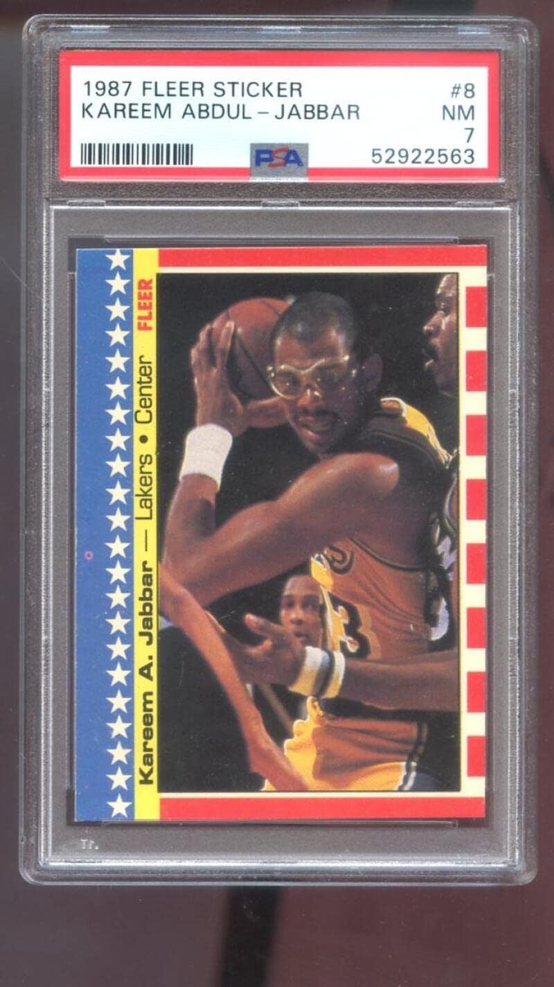 1987-88 Fleer #8 Kareem Abdul-Jabbar Sticker PSA 7 Graded Basketball Card NBA 1987 1988 Los Angeles Lakers