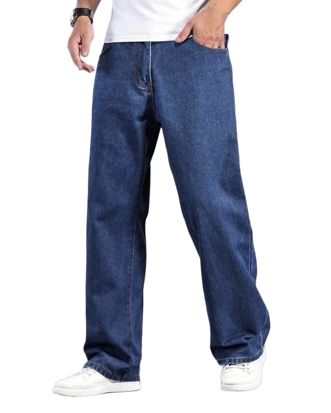 often look Jogger Fit Men Dark Blue Jeans | Tailored Fit | Mid-Rise Waist | Durable Cotton Blend Fabric | Contemporary Solid Finish | All-Season Wear | Style 134-picture-52