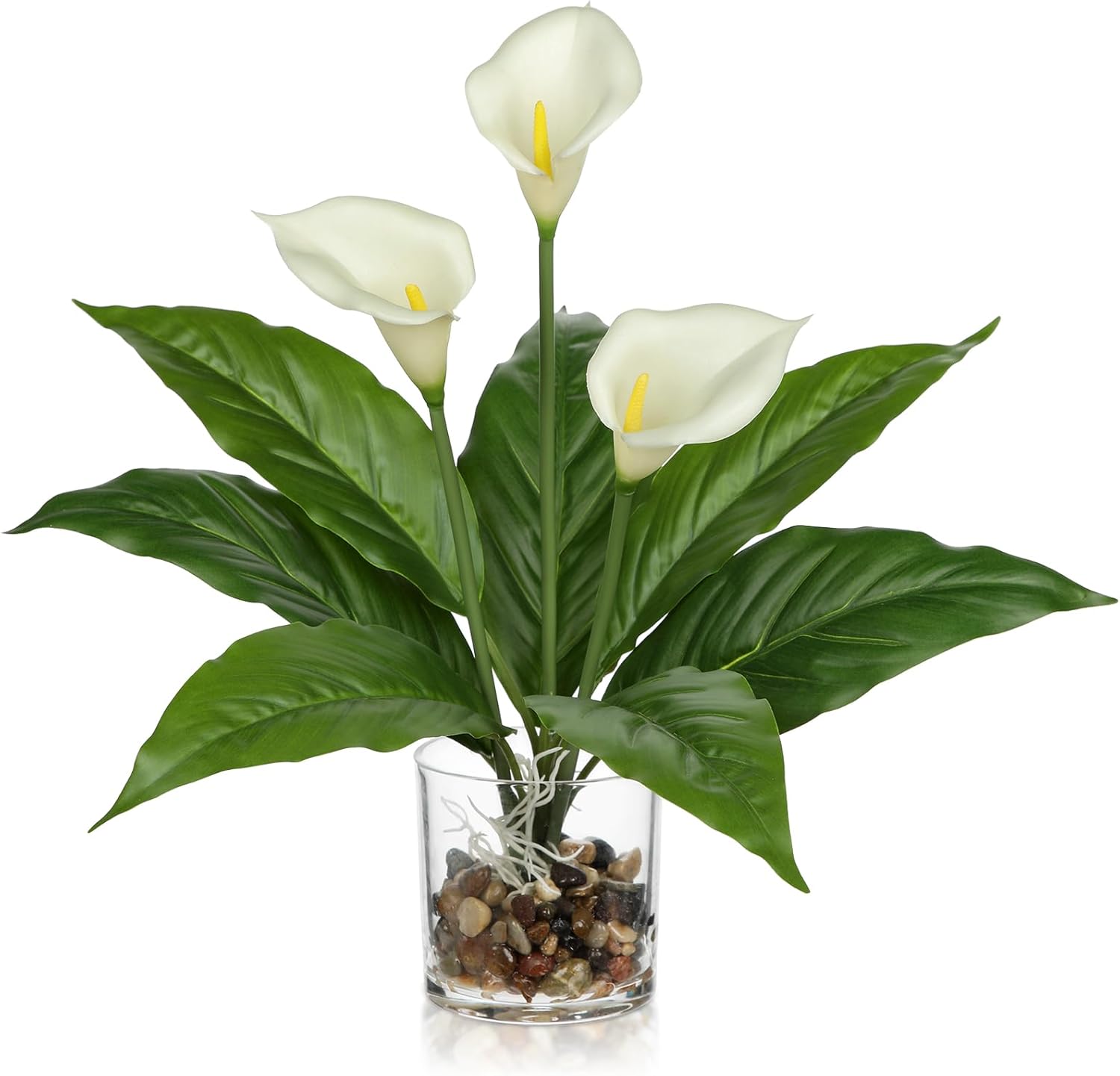 Fake Flowers in Vase 15.4" Red Anthurium Artificial Flowers with Vase Tropical Flowers Artificial Realistic Faux Flower Glass Silk Flower Arrangements for Home Bathroom Kitchen Table Centerpiece
