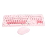 PUSOKEI Wireless Keyboard and Mouse Combo, 104 Keys Retro Typewriter Keyboard with Round Keycaps, 12 Multimedia Hotkeys, 1600 DPI Optical Mouse, 2.4G USB Receiver, for PC Desktop (Pink)