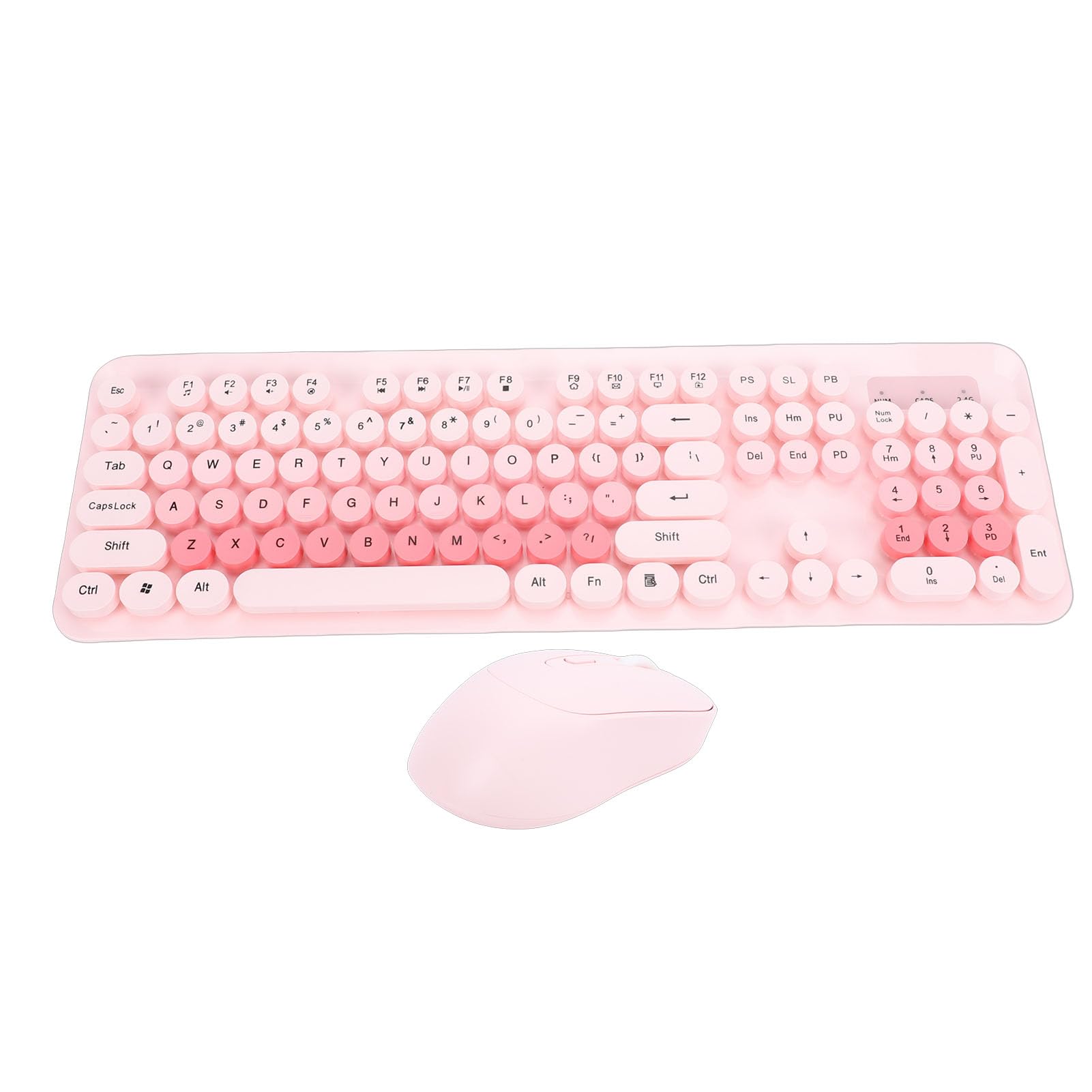 LICAEVEY Lindo Combo de Teclado y Mouse Inalámbrico, 104 Teclas, Estilo de Máquina de Escribir, Teclas Redondas Retro, Juego de Mouse Silencioso para PC, Computadora Portátil y Escritorio (Pink)