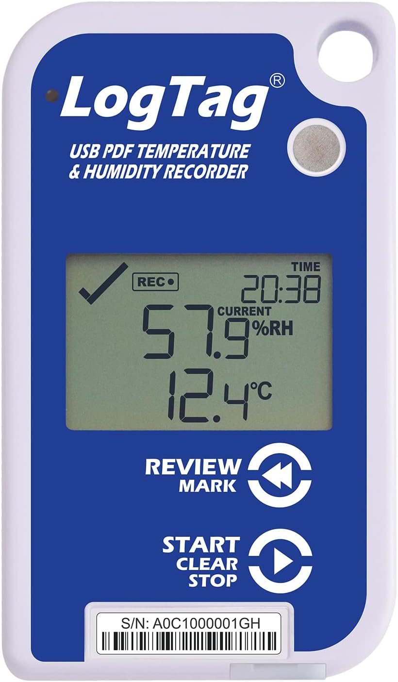 LogTag UHADO-16 Multi-Purpose Data Logger Temperature Humidity 16000 Reads with Display with USB White Blue