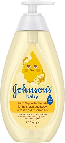 Johnson's Baby 3-in-1 Top to Toe Wash, Gentle & Mild Wash for Newborn Care, Newborn Essentials, No More Tears, Suitable for Babies First Bath, Kids and Adults, 500ml