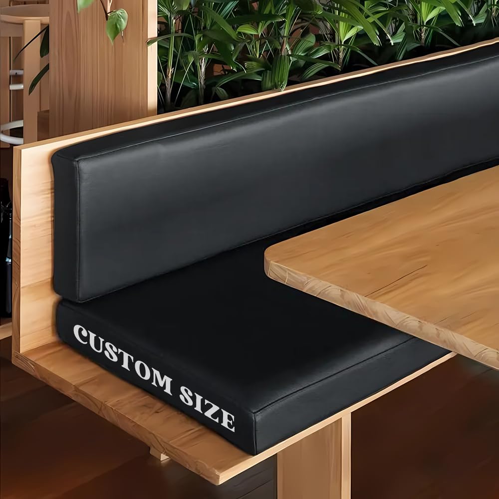 SECXEO Custom Size Bench Cushion Faux Leather, Made to Measure Indoor Seat Pad for Bay Window, Dining Bench or Bedroom Bench, with Zip