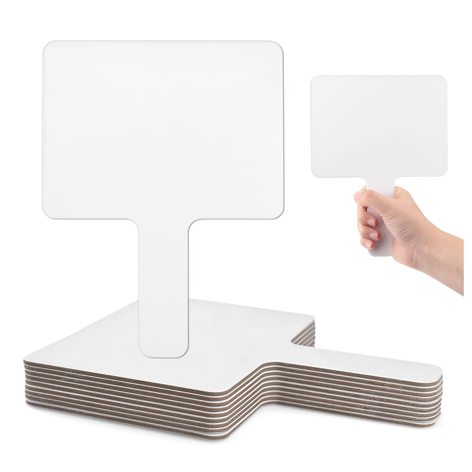 Lot de 10 Pagaies de Réponse Effaçables à Sec, 17,5 x 23 cm Tableau Blanc Double Face, Tableaux Blancs Effaçables Portables pour Enseignants, Réunions, Votes et Enchères (Blanc)