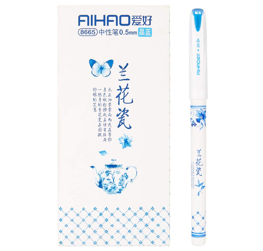 czxwyst 8665 Orchid Porcelain Pattern Gel Ink Pens 0.5mm Fine Point (Blue 12-Pack)