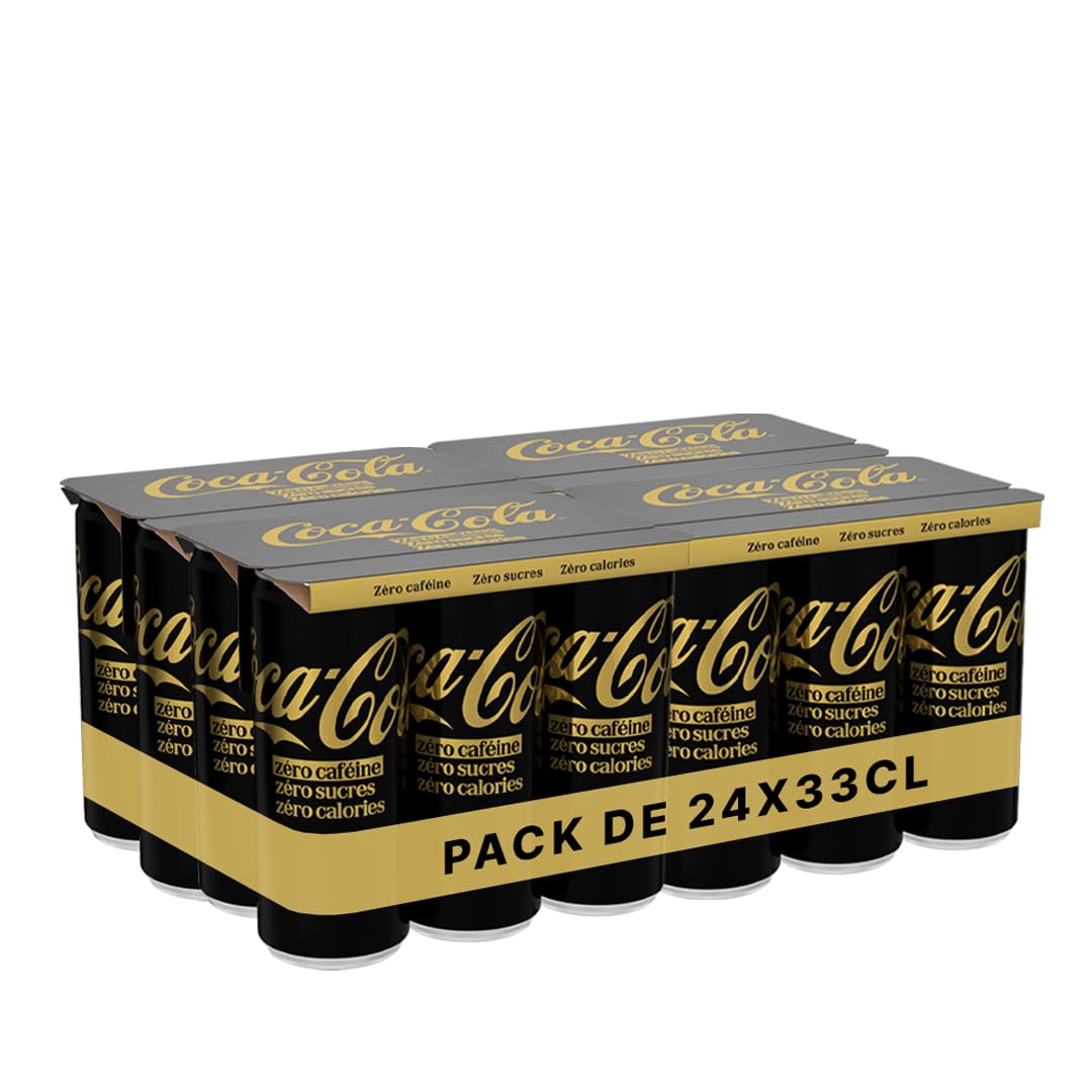 Coca-Cola Zéro Caféine, Zéro Sucres, Zéro Calories, Canettes 33cl, Lot de 24