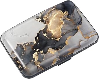 Mini Credit Card Holder for Women,RFID Blocking Slim Hard Card Case ID Case Travel Wallet,Gold Grey Marble