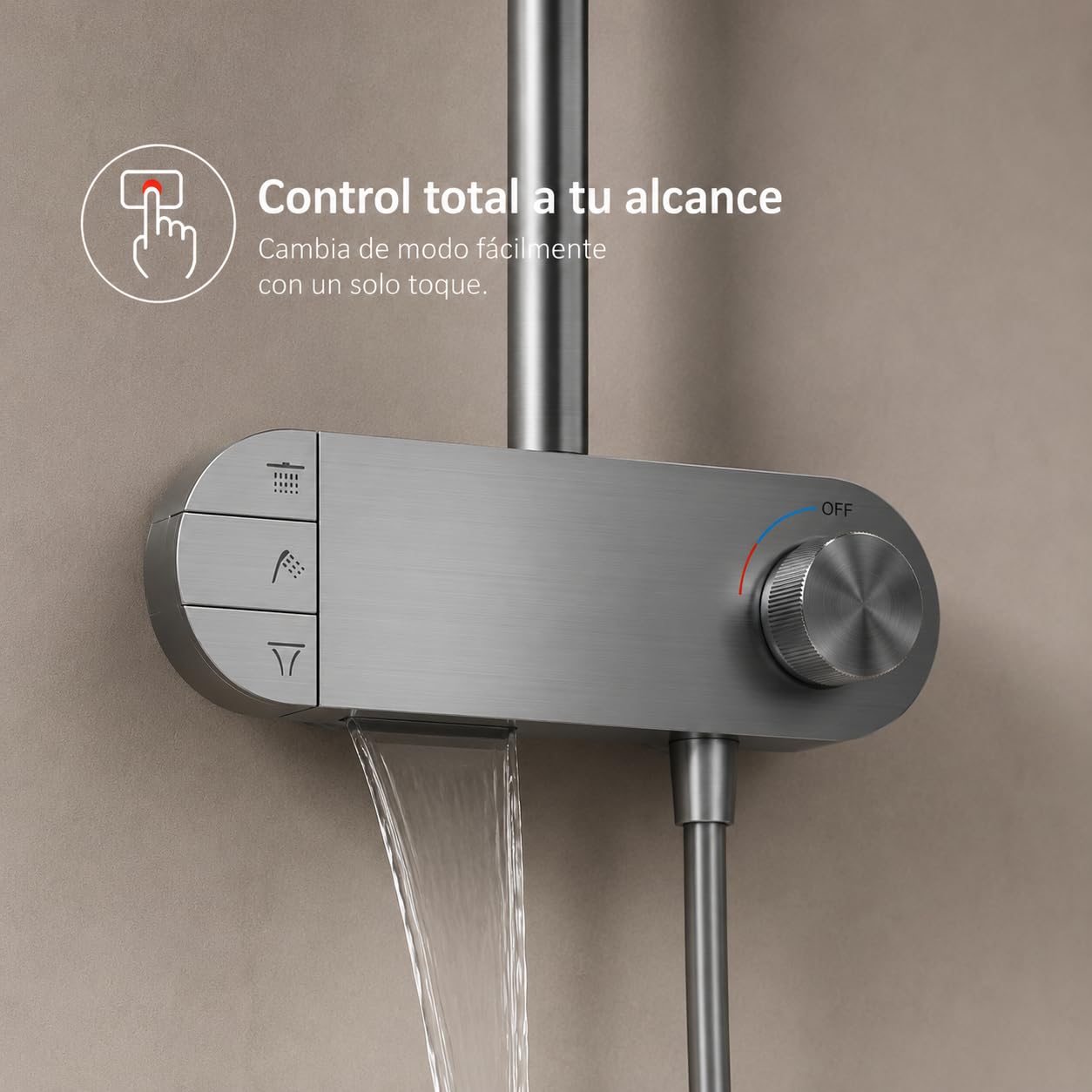 INEX EUROPA Columna de Ducha Negro Gris Titanio Premium Acero Inoxidable 10 Años Garantía - Columna Ducha Redonda Efecto Lluvia 3 Modos de Operación - Torre de Ducha 156cm Negro Gris Titanio