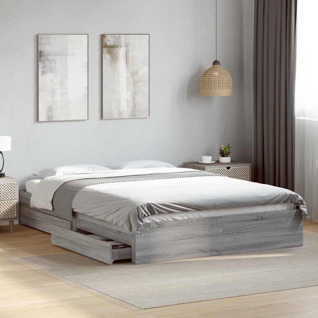 Cama con cajones gris Sonoma 160x200 cm con almacenamiento inferior