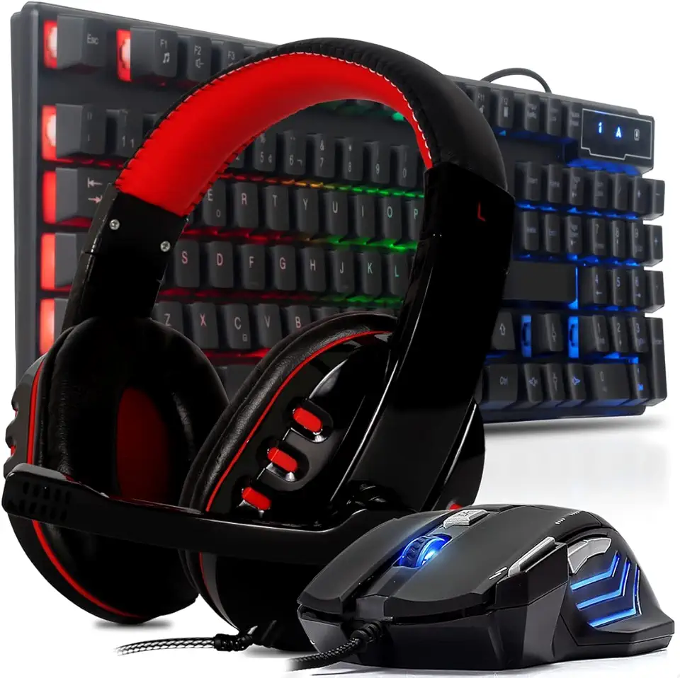 Kit Teclado Gamer Semi Mecanico pc Ps4 Abnt2 Headset Fone de Ouvido Gamer Estéreo e Mouse Led 3200 Dpi Para Jogos Ps4 Ps5 Pc Gamer Notebook …
