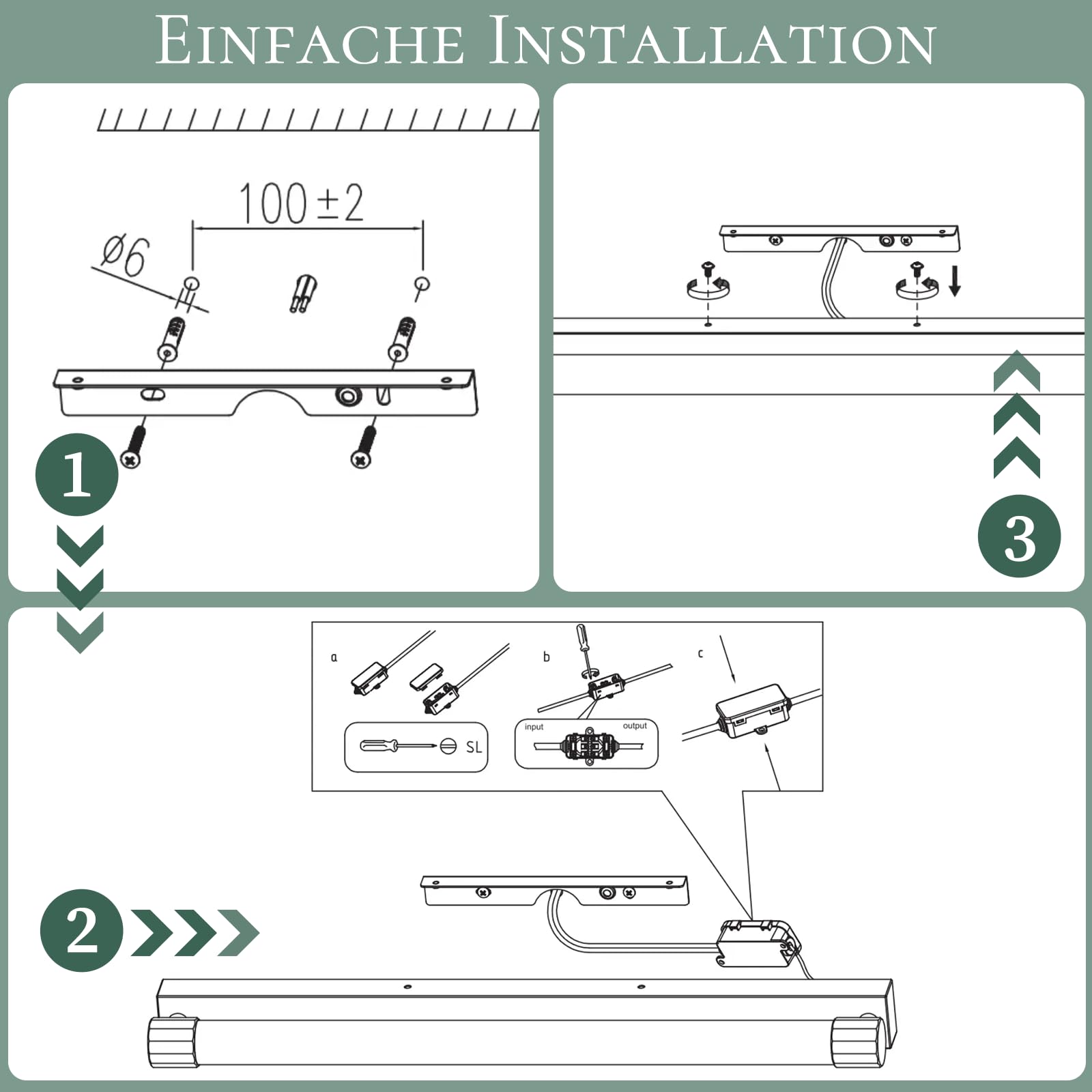 Lampada da specchio per bagno a LED - Nero Lampada da parete per | bagno da 50 cm, IP44, illuminazione per armadietto a specchio da 10W 4000K
