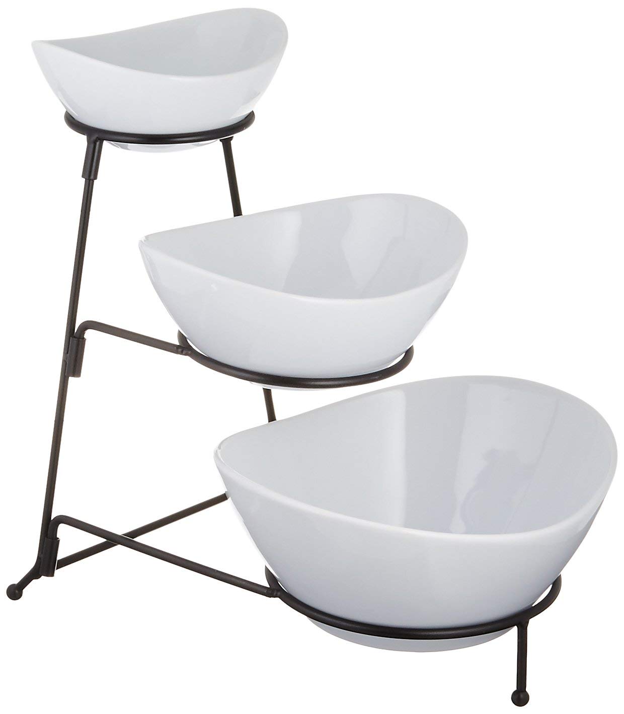 gibson elite gracious dining three-tier oval serving bowl set, white modern porcelain ceramic 3 cubic inches