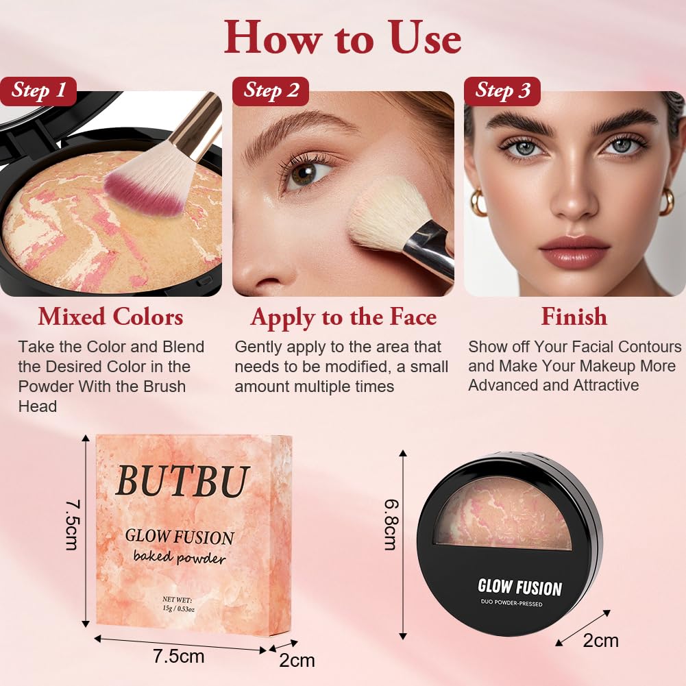 BUTBU Colour Correcting Powder Foundation, Baked Foundation for Mature Skin Brighten Illuminating Color Correcting foundation - Image 4